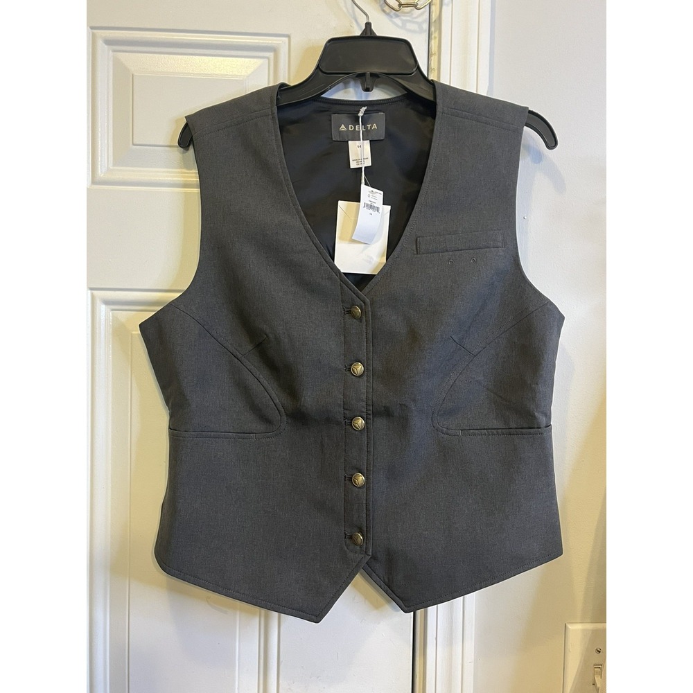 NWT Official Delta Air Lines Flight Attendant Uniform Vest Gray Women's Size 14